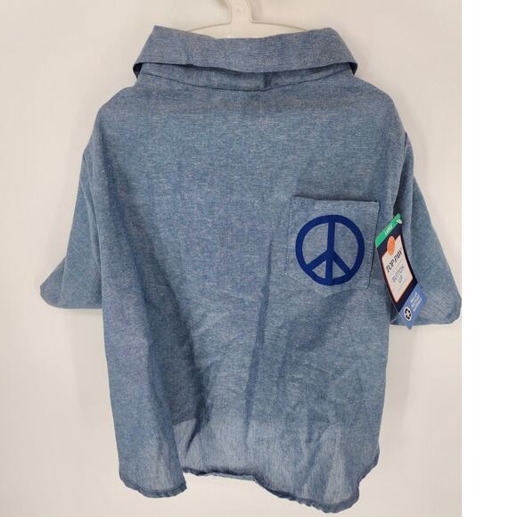 Top Paw Blue Button-Up Dog Shirt with Peace Sign – Size Large - Picture 6 of 6